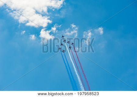 French air patrol in blue sky, France