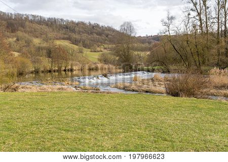 rural impression at the Jagst river near a small village named Oberregenbach near Langenburg in Hohenlohe a area in Southern Germany