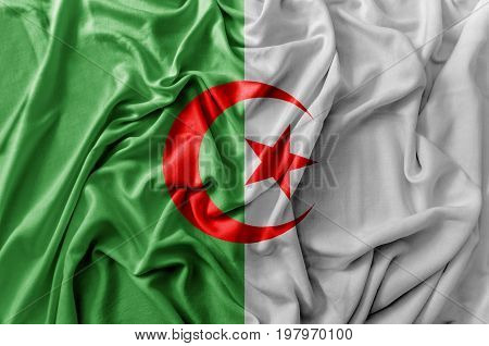 Ruffled waving Algeria flag national background close