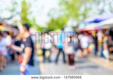 Blurred Background,people Shopping At Market Fair In Sunny Day, Blur Background With Bokeh