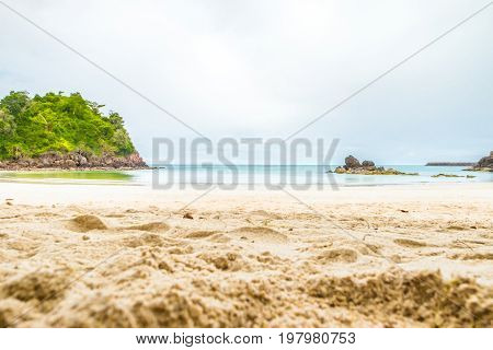 Beach Sand And Sea With Rock,landscape View Of Sea,summer Concept