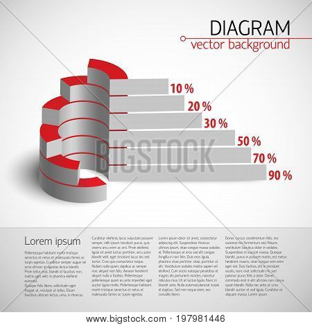 3d usiness diagram template with realistic chart with bar graph and percentages vector illustration