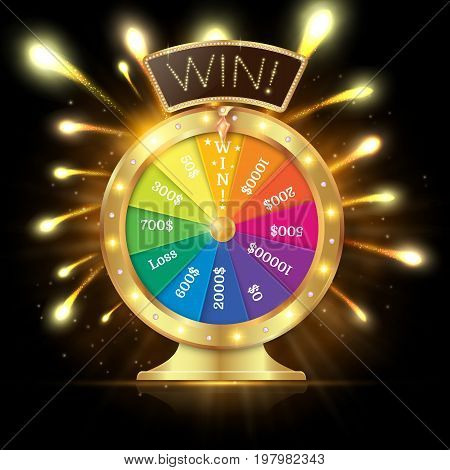 Realistic 3D Spinning Fortune Wheel, Lucky Roulette Vector Illustration