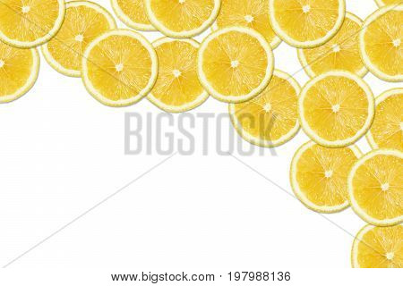 Seamless pattern of yellow lemon slices on white Background
