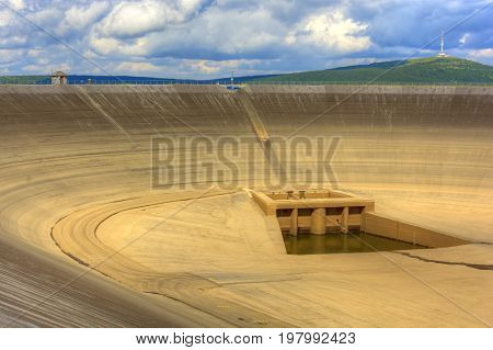 Empty Upper Dam Of The Pumping Hydroelectric Power Plant In The Czech Republic