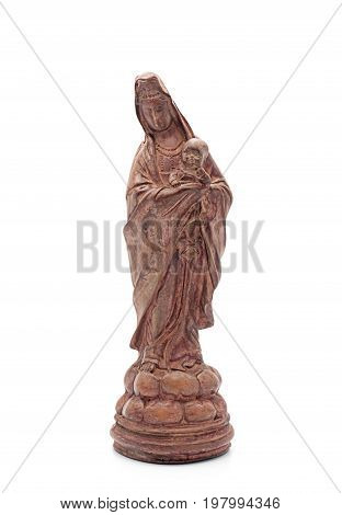 Guanyin statue or Goddess of Mercy Isolated on White Background Clipping Path