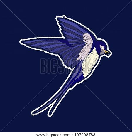 Swallow Bird. Embroidery. fachion patch badges Vector illustration