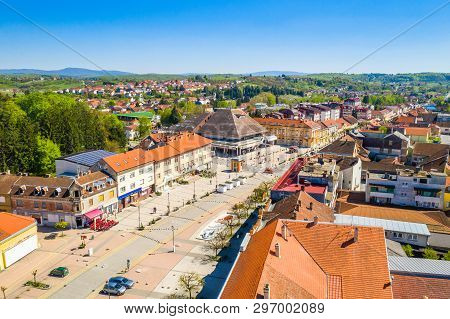 Croatia, Town Od Daruvar, Main City Square, Panorama From Drone