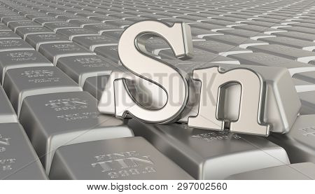 Tin Ingots Background With Sn Symbol. 3d Rendering