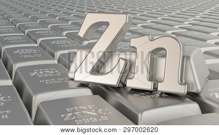 Zinc Ingots Background With Zn Symbol. 3d Rendering