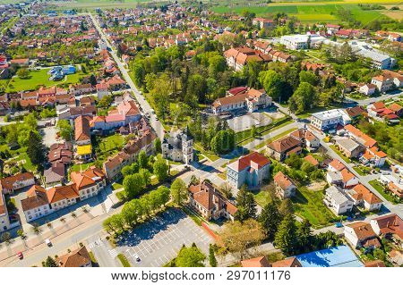 Croatia, Town Od Daruvar, Main City Square, Panorama From Drone