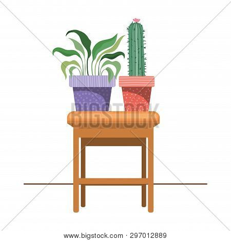 Cactus With Potted On The Table Icon Vector Illustration Design