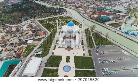 Uzbekistan Tashkent Minor Largest Masjidi Aerial Cityscape.