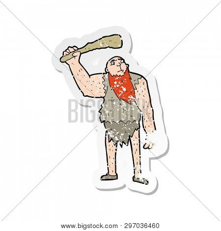 retro distressed sticker of a cartoon neanderthal