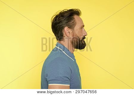 Man With Beard Has Proper Posture. Sporty Lifestyle And Proper Nutrition Helps To Keep Youth Even At