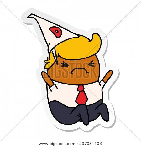 Hand drawn sticker cartoon kawaii man in dunce hat