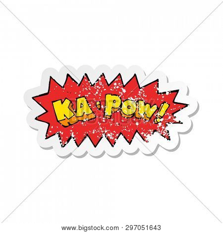 retro distressed sticker of a cartoon ka pow 