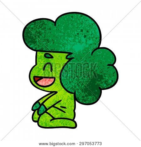 textured cartoon illustration of a kawaii alien girl