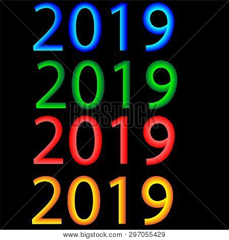 Multicolored Numbers With Gradient Shading On A Black Background.