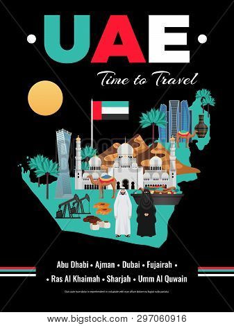 United Arab Emirates Uae Travel Guide Brochure Leaflet Cover Colorful Black Background Poster With M
