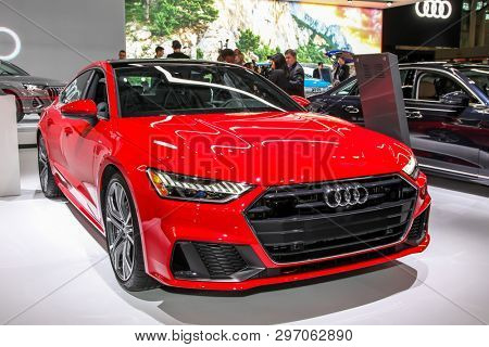 NEW YORK, NY, USA - APRIL 17, 2019: Audi 7 quatro at the New York International Auto Show 2019, at the Jacob Javits Center. This was Press Preview Day One of NYIAS