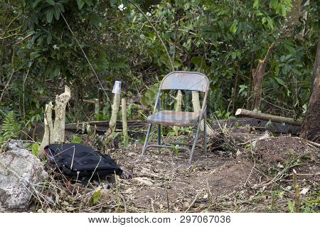 Abandoned Spot In Wooded Area Likely Used By A Homeless Person In Cerro Gordo, Bayamon, Puerto Rico.