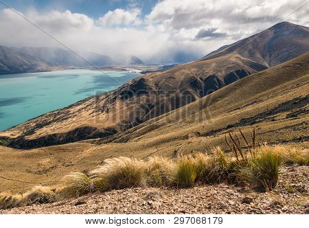 Stormy Sky Above Lake Ohau In Southern Alps, South Island, New Zealand