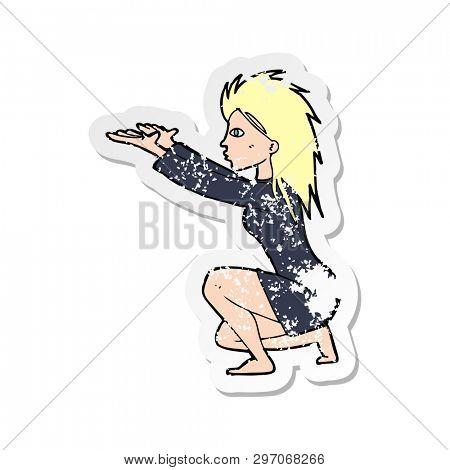 retro distressed sticker of a cartoon womn casting spel
