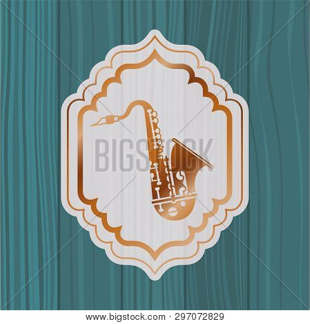 Music Saxophone In Frame With Wooden Background Vector Illustration Design