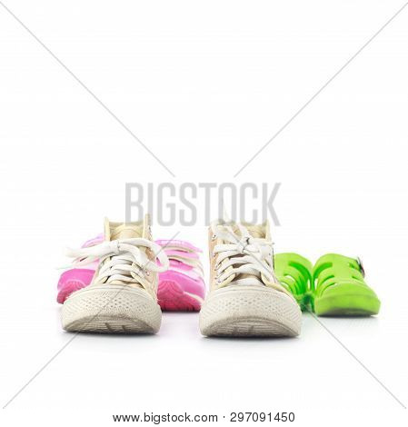 Kid Shoes Isolate On White, Ootwear, Wear, Leather, Modern, Background, Isolated, Shoe, Pair.