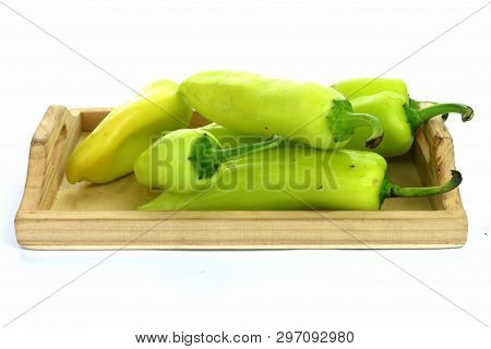 Green Sweet Pepper Isolated On A White Background,  Green, Hot, Egetarian, Ripe, Paprika, Natural, V