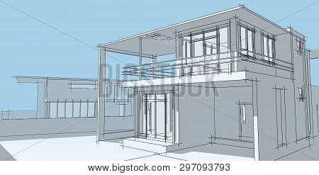 3d Illustration Architecture Building Perspective Lines, Modern Urban Architecture Abstract Backgrou