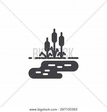 Lake Water And Reed Grass Vector Icon. Filled Flat Sign For Mobile Concept And Web Design. River Ree