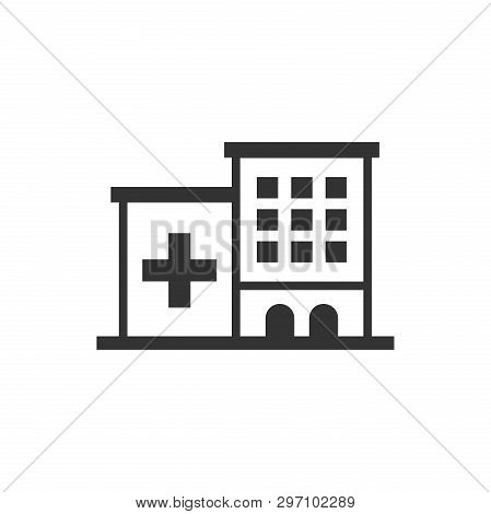 Hospital Building Icon In Flat Style. Infirmary Vector Illustration On White Isolated Background. Me