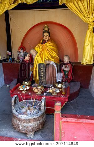 Mar 2014, Chuandixia, Hebei Province, China: The Interior Of A Small Taoism Shrine Not Far From Guan