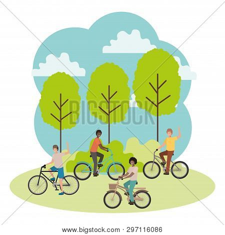 Young Boys Practicing Sports Characters Vector Illustration Design