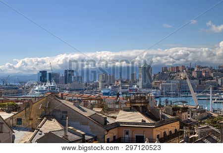 Genoa, Italy, March 22, 2019 - Genoa Landscape From The Old City To The 