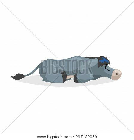 Cute Cartoon Donkey Sleep. Relax Domestic Farm Animal. Vector Illustration For Education Or Comic Ne