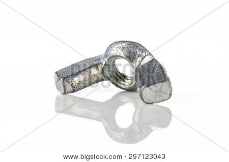One Whole Metal Grey Wingnut Work Item Isolated On White Background
