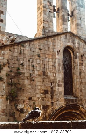 Old Church In The Gothic Quarter Of Barcelona. It Is Aslo Called As Barri Gotic.