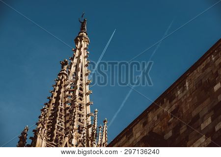 Old Church In The Gothic Quarter Of Barcelona. It Is Aslo Called As Barri Gotic.