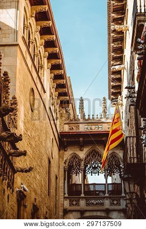 Barri Gothic Quarter And Bridge Of Sighs In Barcelona, Catalonia, Spain