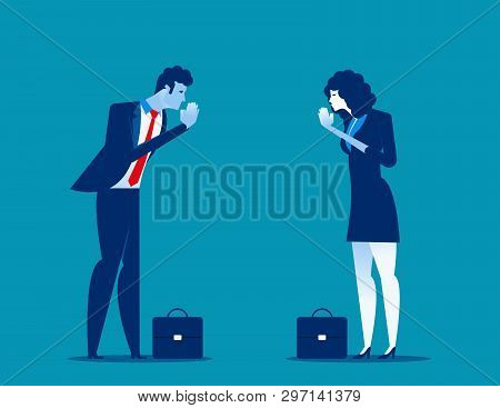 Business Partners Pay Respect Hands Greeting. Office Etiquette. Polite Salutation. Concept Business