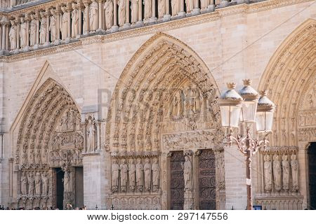 Architectural Fragments Of Reims Notre-dame Cathedral. Notre-dame De Reims Cathedral Our Lady Of Rei