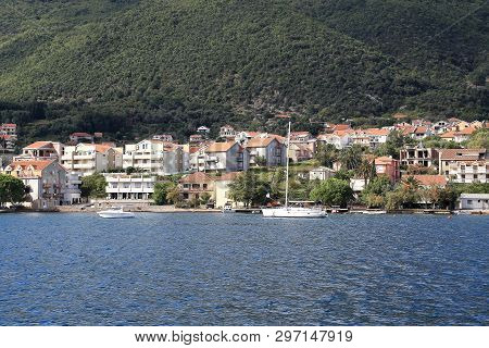Lepetane, Montenegro - September 13, 2013: This Is A Small Montenegrin Village On The Shore Of The B