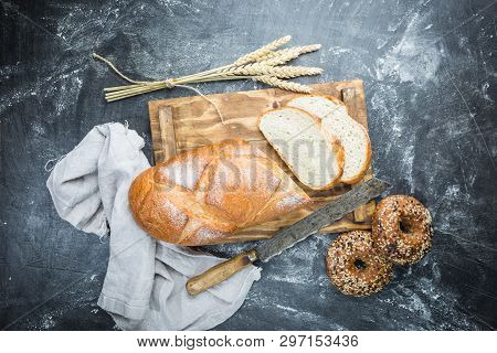 Fresh Homemade Crisp Bread, Top View. French Bread. Bread At Leaven. Unleavened Bread