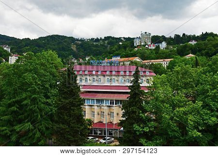 Sochi, Russia - 2 June. 2018 View Of The Aquamarine Pension In Khostinsky District