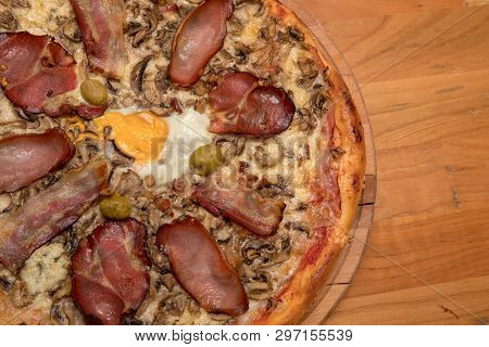 Traditional Pizza With Proscuitto And Egg Italian Cuisine