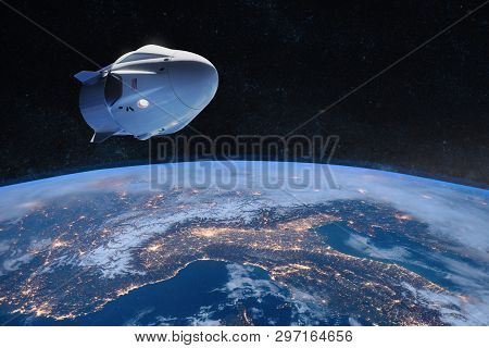 Cargo Spacecraft In Low-earth Orbit. Elements Of This Image Furnished By Nasa.