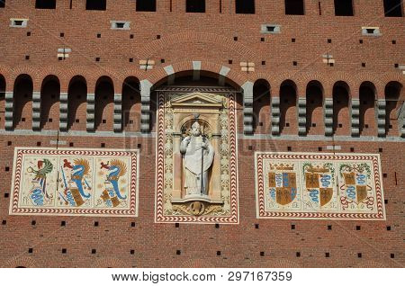 Sforza Castle Xv Century (castello Sforzesco) In Milan Lombardy Italy